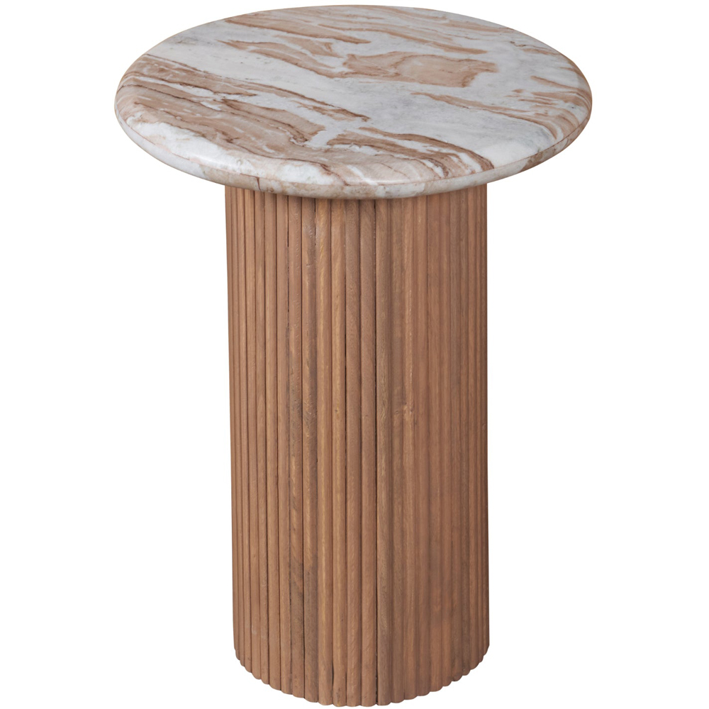 IH Design Bundi Natural Marble and Wood Pedestal Side Table Image 2