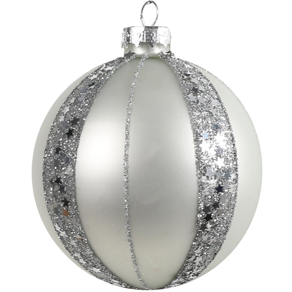 Single Chic Noir Matte Silver Glitter Ridged Bauble in Assorted styles Image 3