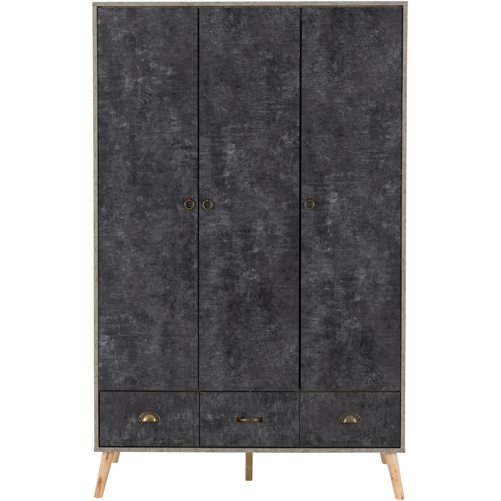 Seconique Nordic 3 Door 3 Drawer Grey and Charcoal Concrete Effect Wardrobe Image 3