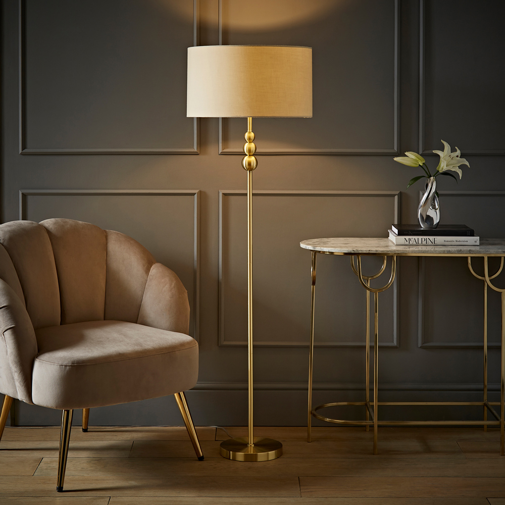 ValueLights Marissa Reni Cream Shade and Gold Ball LED Floor Lamp Image 2