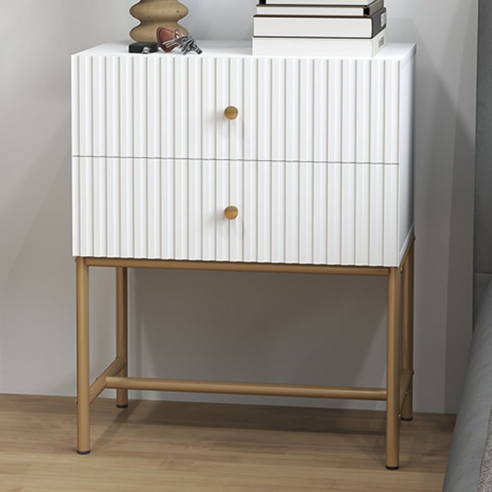 Portland 2 Drawer White Modern Bedside Table Image 1