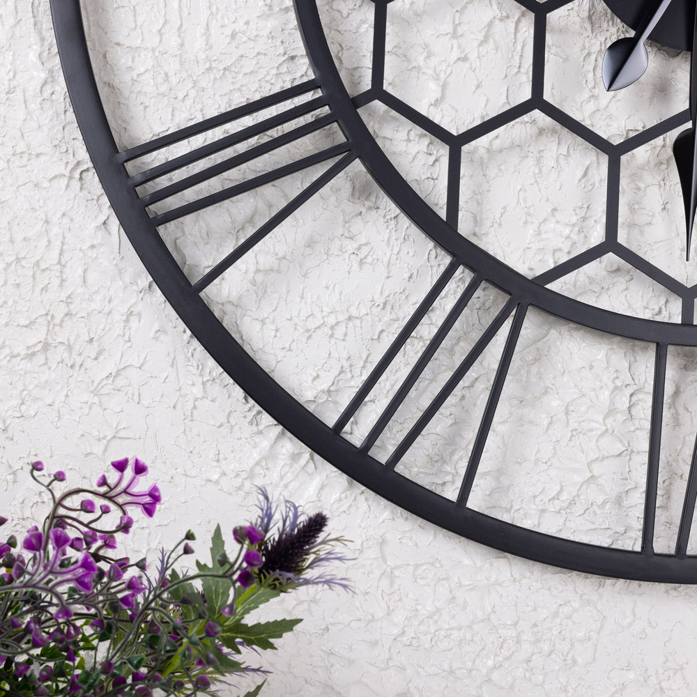 Charles Bentley Stanwick Black Round Skeleton Indoor and Outdoor Wall Clock 90cm Image 7