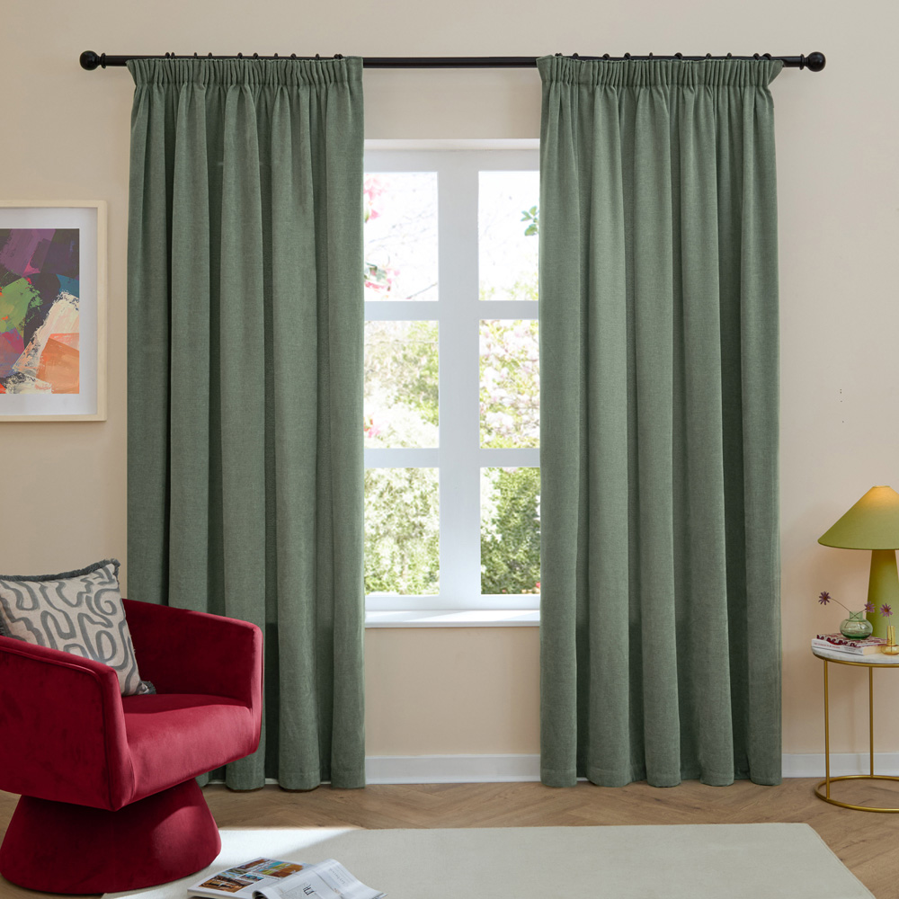 Furn Soft Chenille Green Blackout Pencil Pleat Curtains 229 x 137cm Image 5