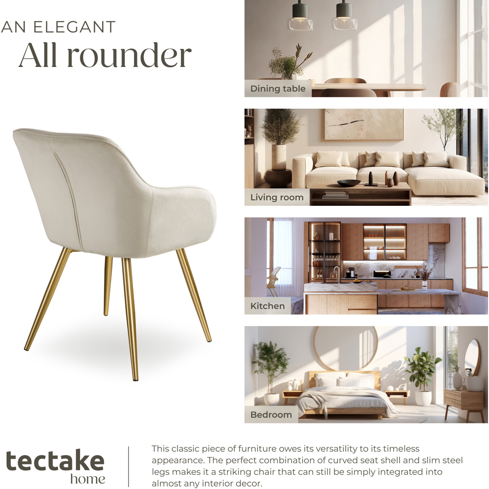 tectake Marilyn Set of 6 Cream and Gold Velvet Look Padded Accent Chairs Image 7