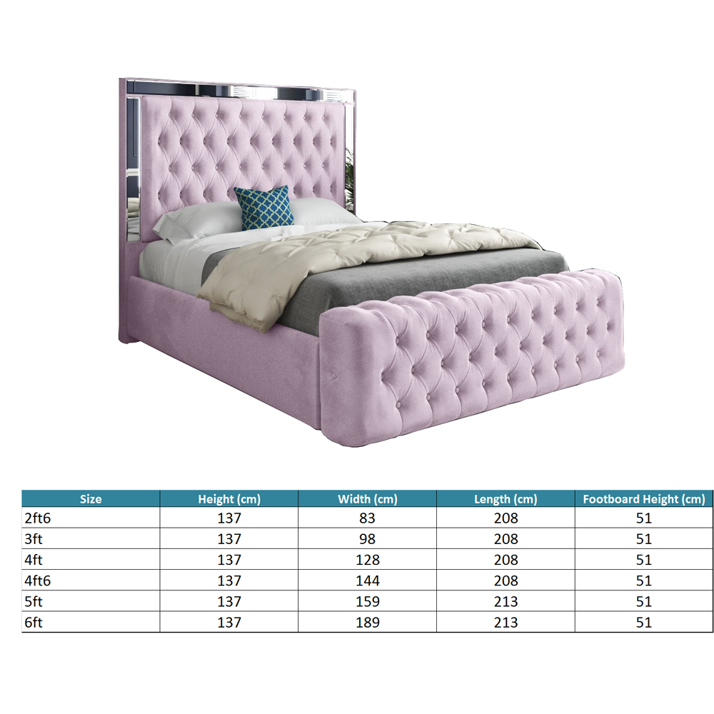 Marino Pink King Size Velvet Upholstered Bed Frame with Mirrored Headboard Image 7