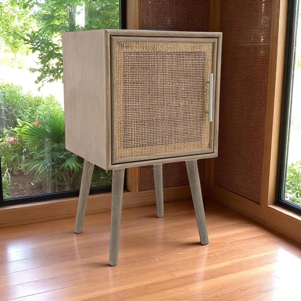 Acacia Home Single Door Brown Wooden Bedside Table Image 3