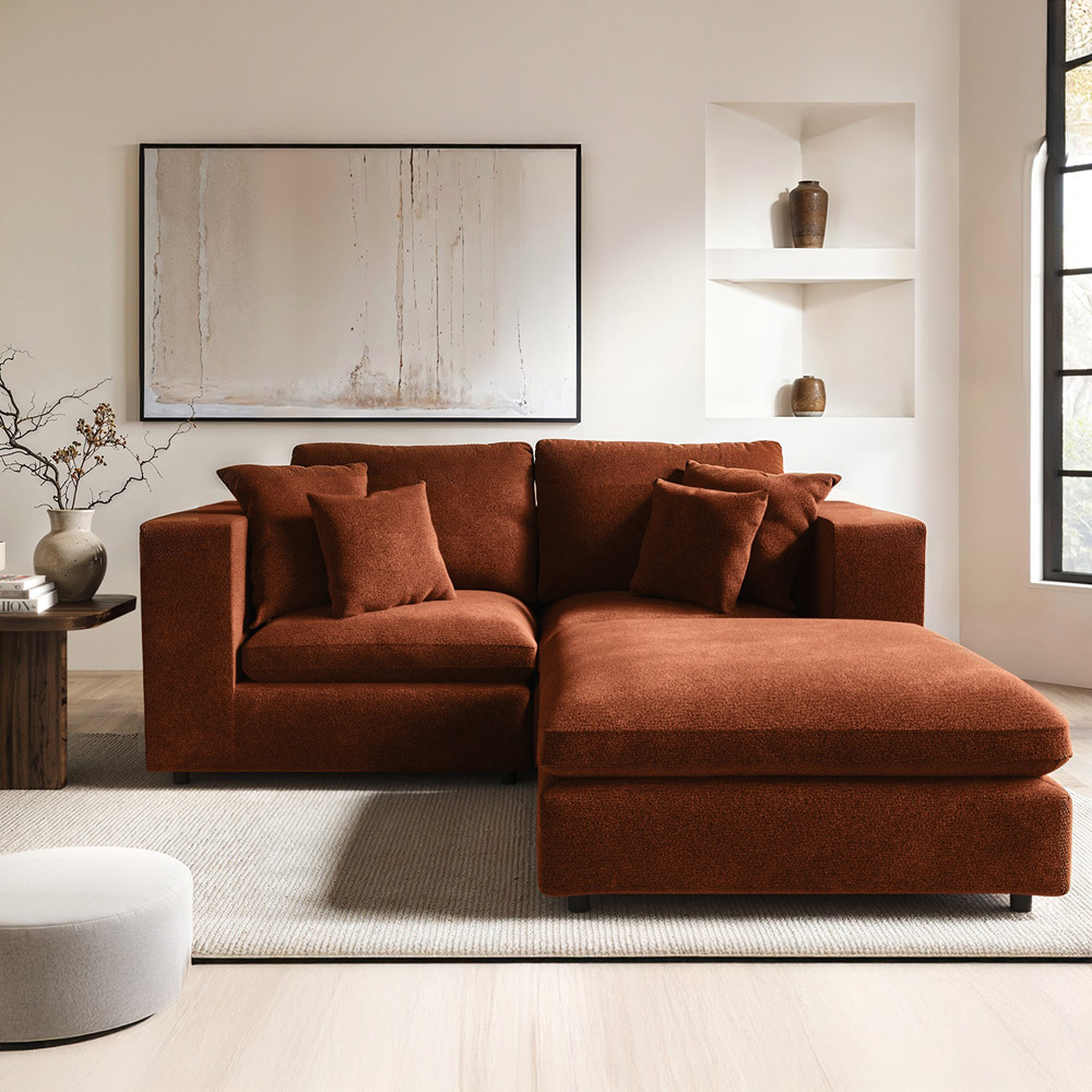 Solace+Co Asher 3 Seater Burnt Orange Chenille Sofa with Footstool Image 4