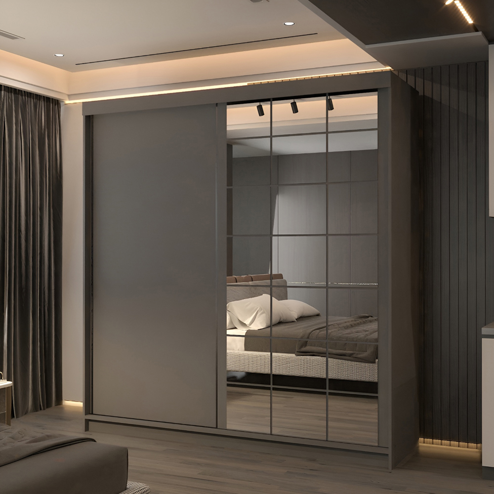 M N Furniture Collian 2 Door Grey Mirrored Sliding Wardrobe 200cm Image 4