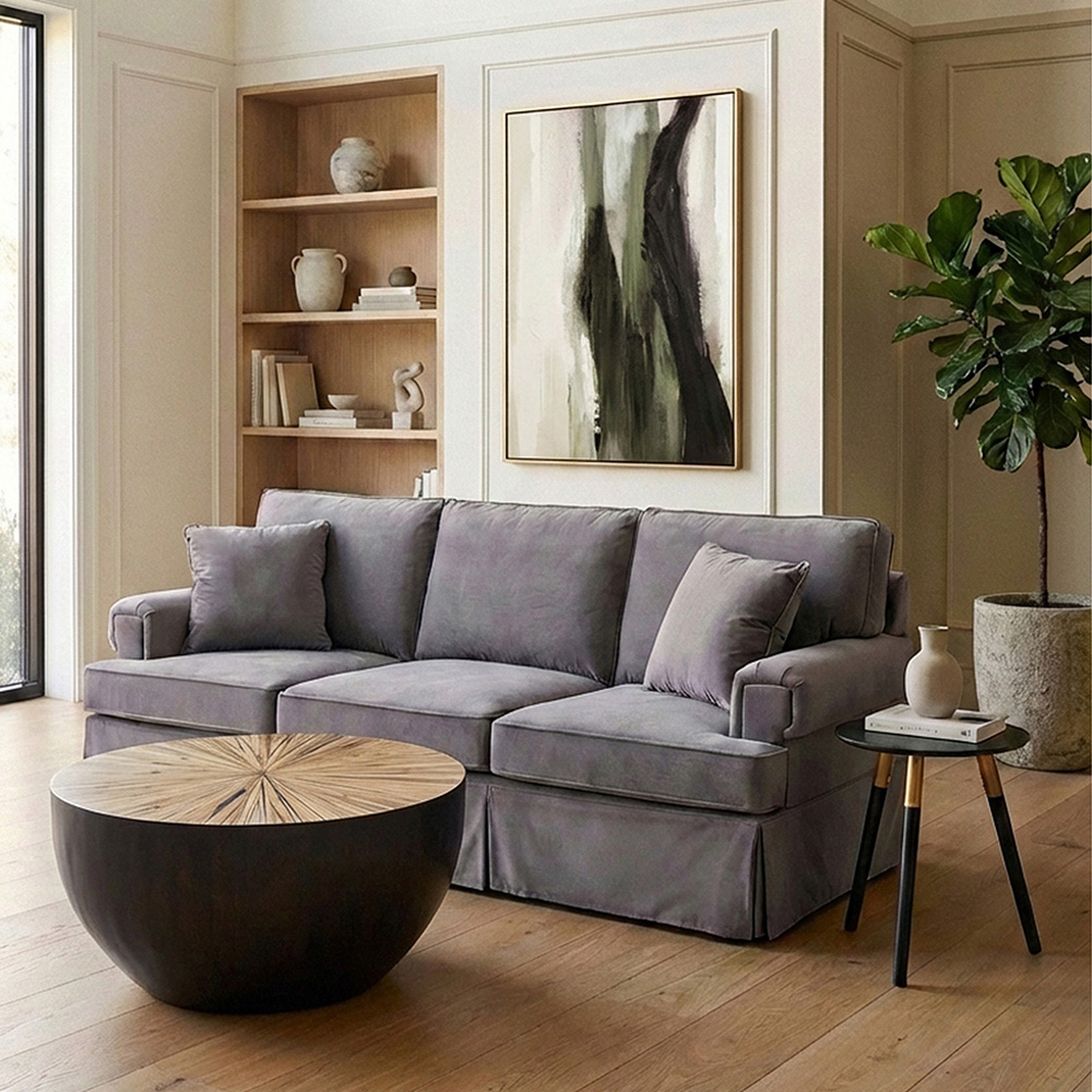 Premier Housewares Ralph Grey Velvet 3 Seater Sofa Image 3
