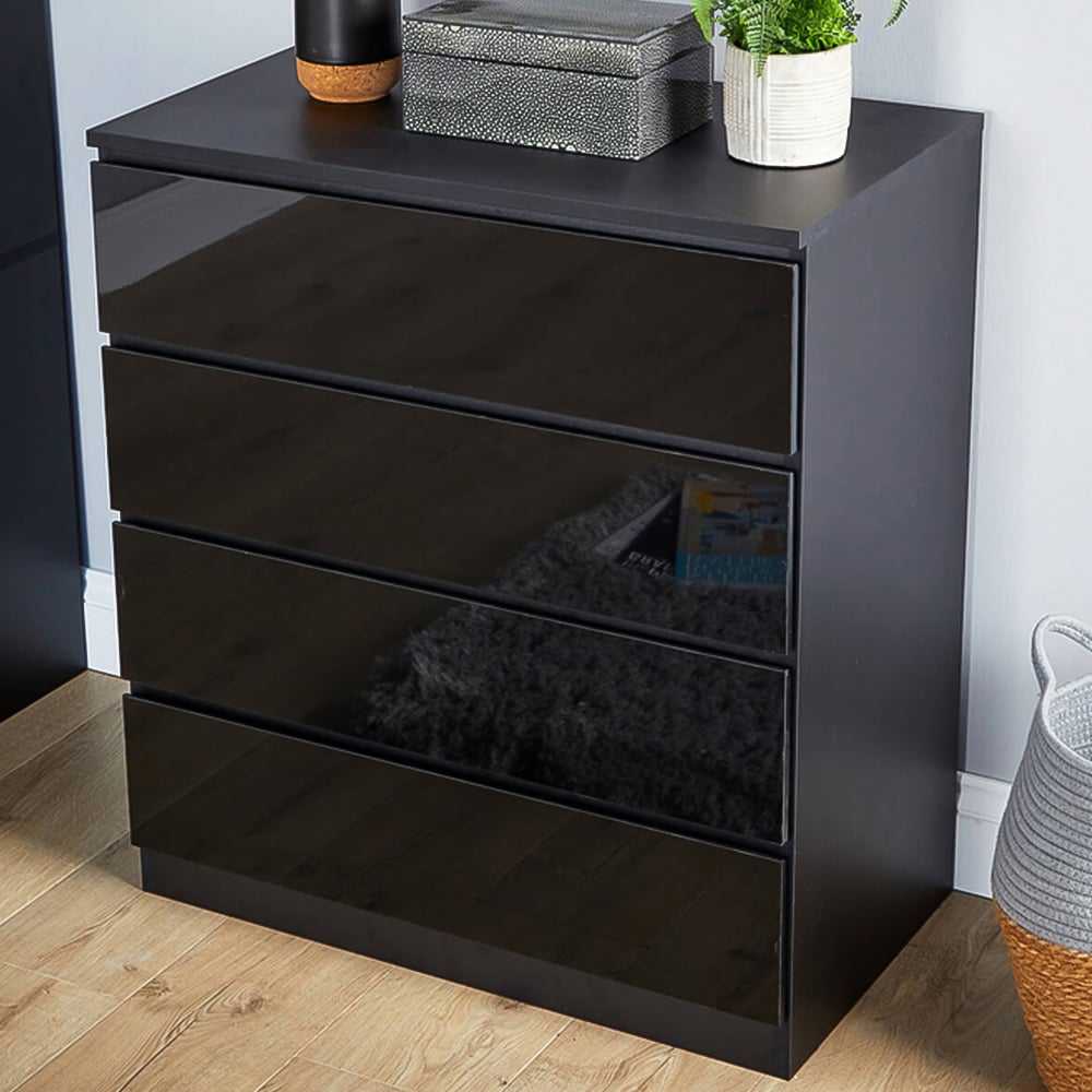 Home Source Lugano 4 Drawer Black Chest of Drawers Image 1
