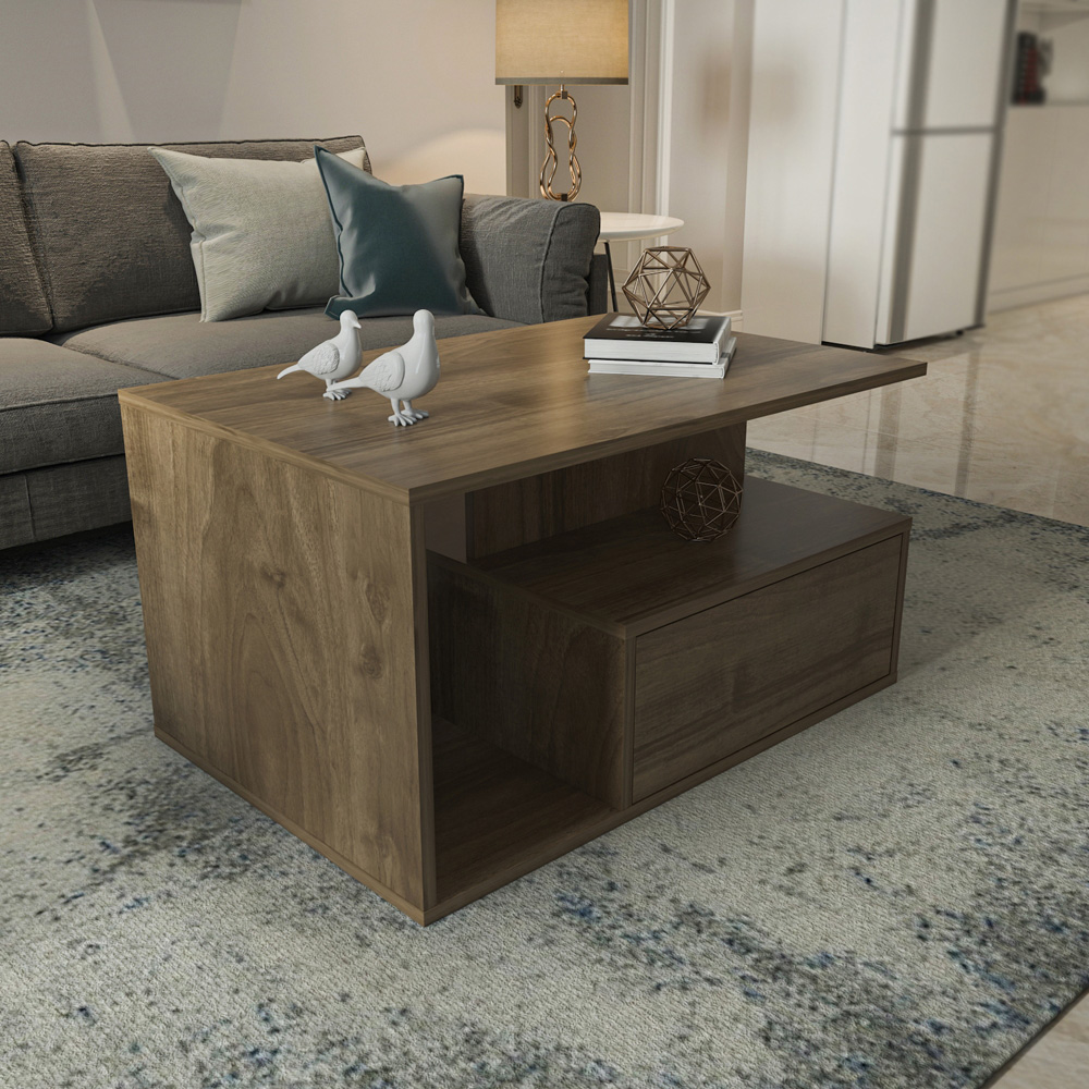 Decorotika Mana Walnut Coffee Table with Shelf and Cabinet Image 4