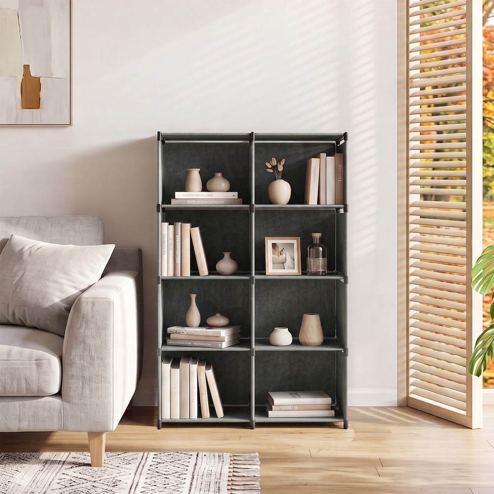 Living and Home 4-Tier Grey Double Row Storage Shelf with Metal Frame Image 7