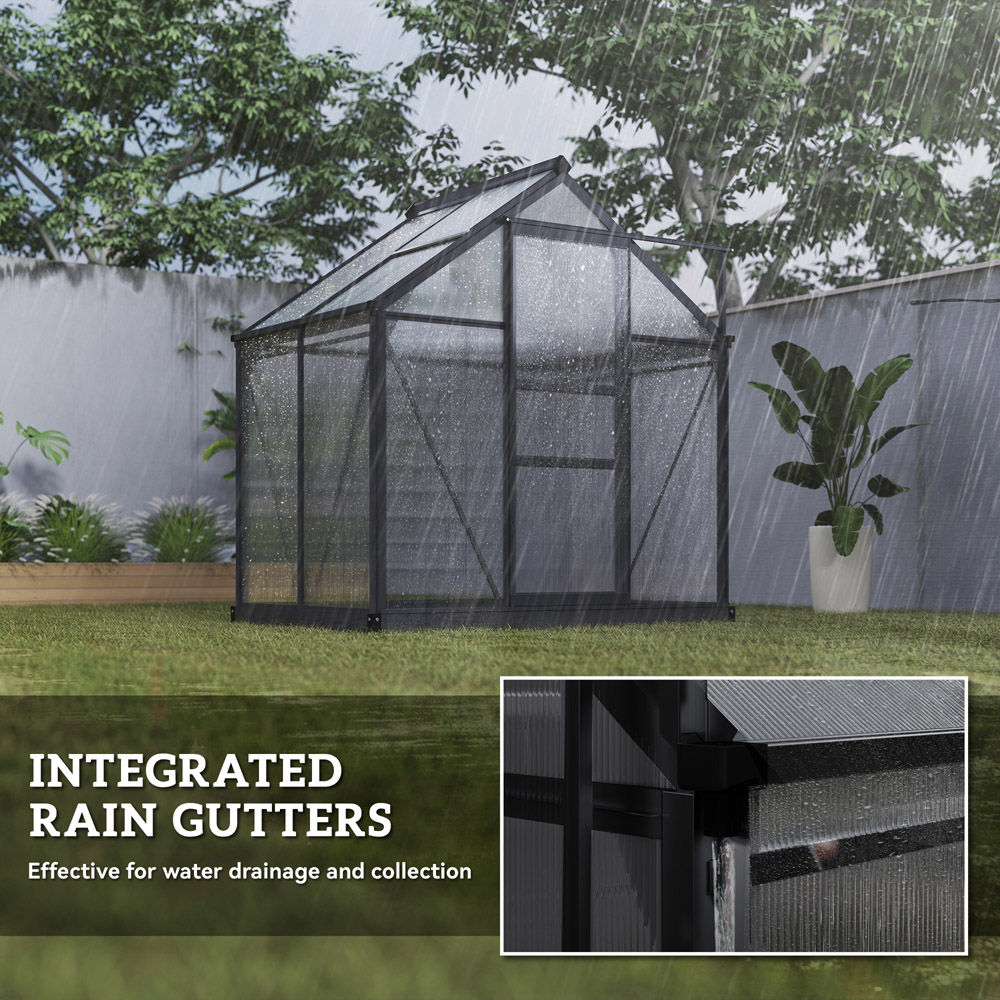 Outsunny 6 x 4ft Black Galvanised Aluminium Polycarbonate Walk In Greenhouse Image 3