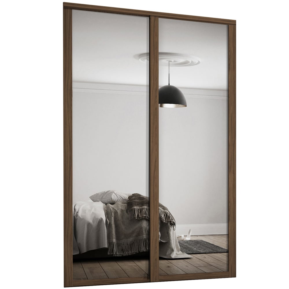 Spacepro Shaker 2 Door Walnut Frame Mirror Sliding Wardrobe Kit 1449mm Image 1