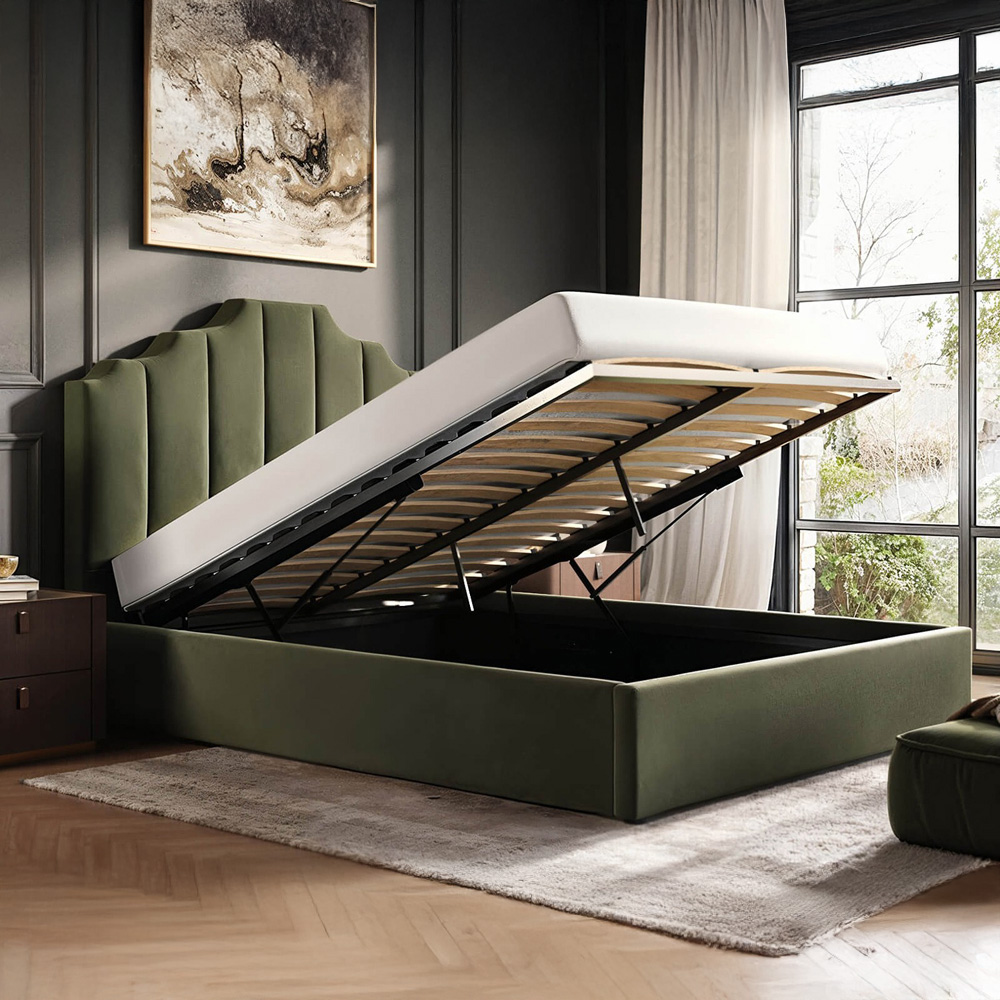 Flair Margot Double Khaki Green Velvet Ottoman Bed Image 4