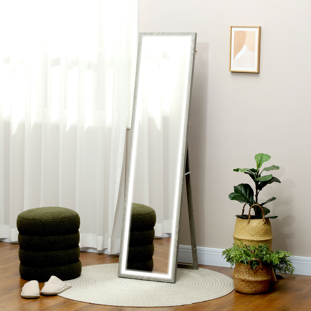 Portland Grey Wood Effect Frame Full Length Mirror with Dimming Lights 160 x 40cm Image 2