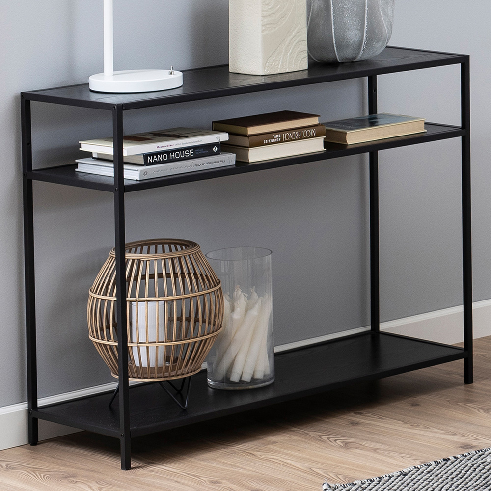 Florence Seaford 2 Shelf Black Console Table Image 1