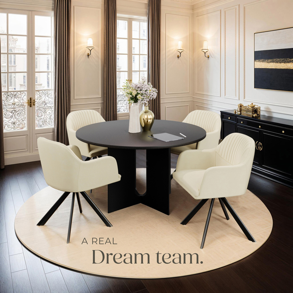 tectake Set of 4 Cream and Black Velvet Swivel Accent Armchair Image 8