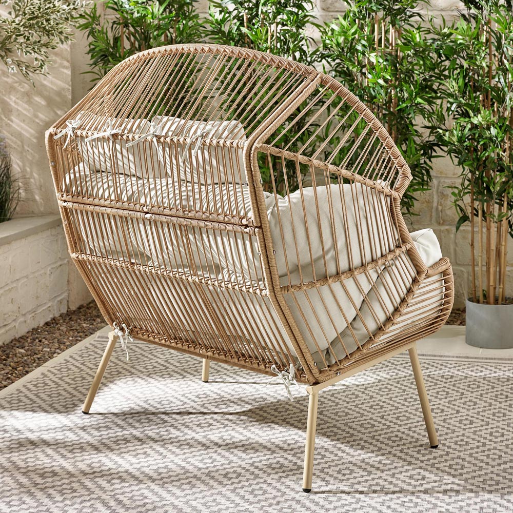 Furniturebox Veza 2 Seater Rattan Light Brown Egg Chair with Cream Cushion Image 6