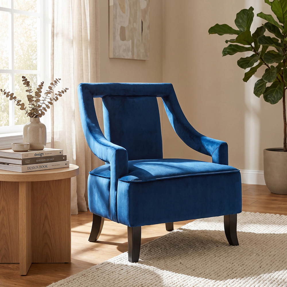 Premier Housewares Faye Midnight Blue Velvet Accent Chair Image 8