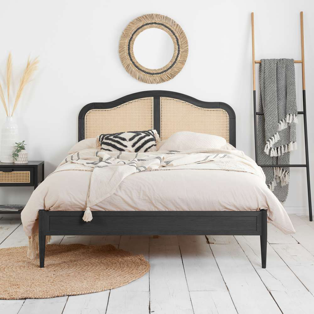 Birlea Leonie Super King Size Black Bed with Rattan Headboard Image 6