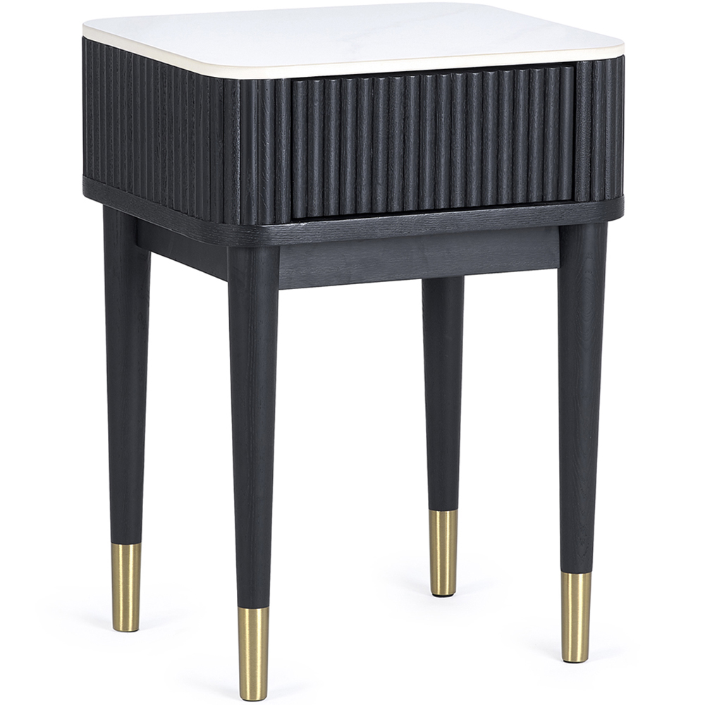 Julian Bowen Louis Single Drawer Black Fluted Stone Top Lamp Table Image 2