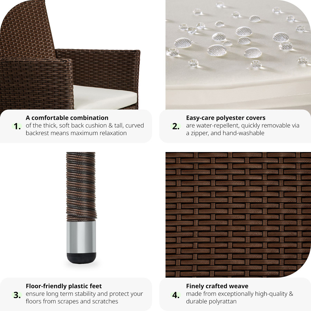 tectake Nantes Set of 2 Brown and Beige Polyrattan Garden Chair Image 5