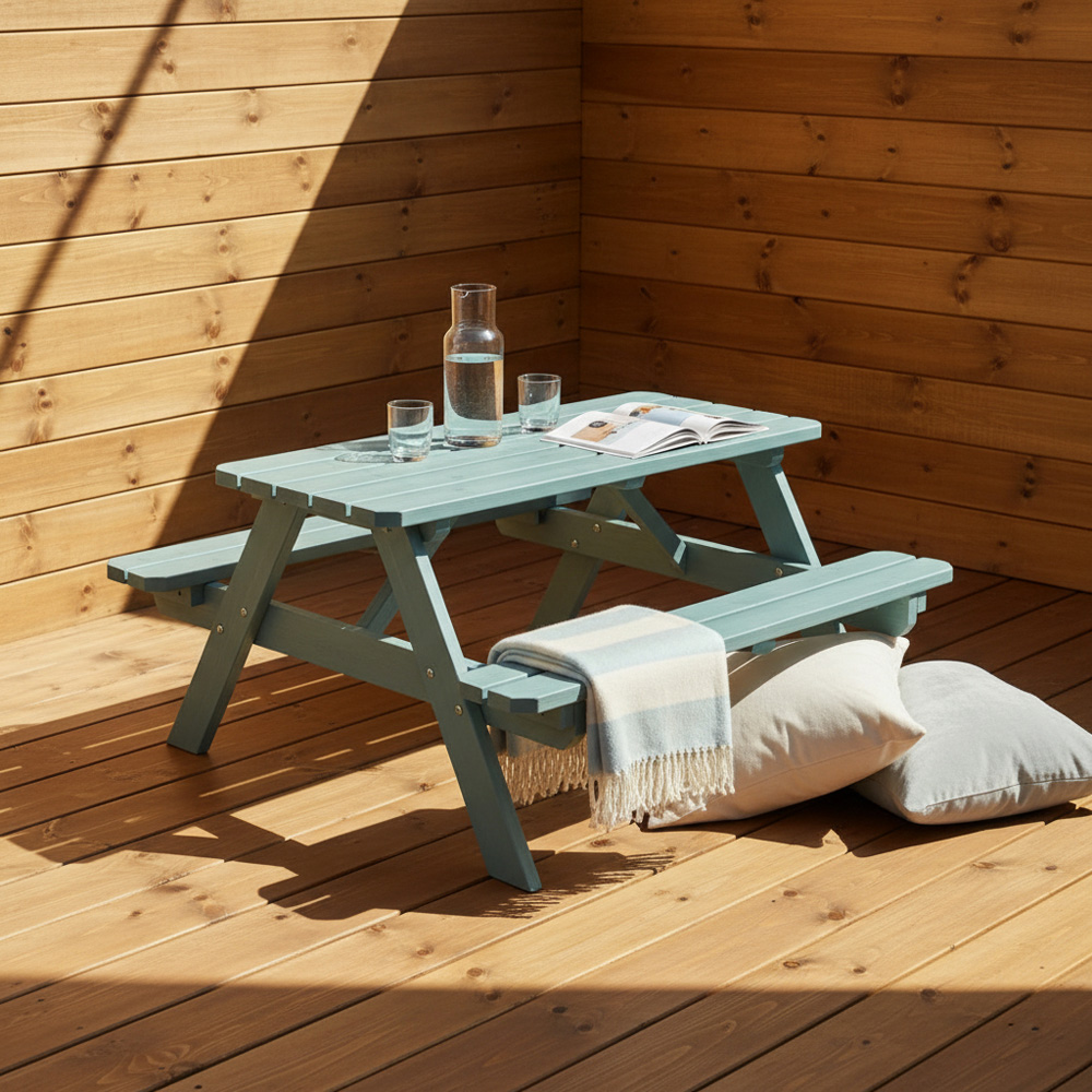 AMATA Children's Sage Blue Classic Wooden Picnic Table Image 4