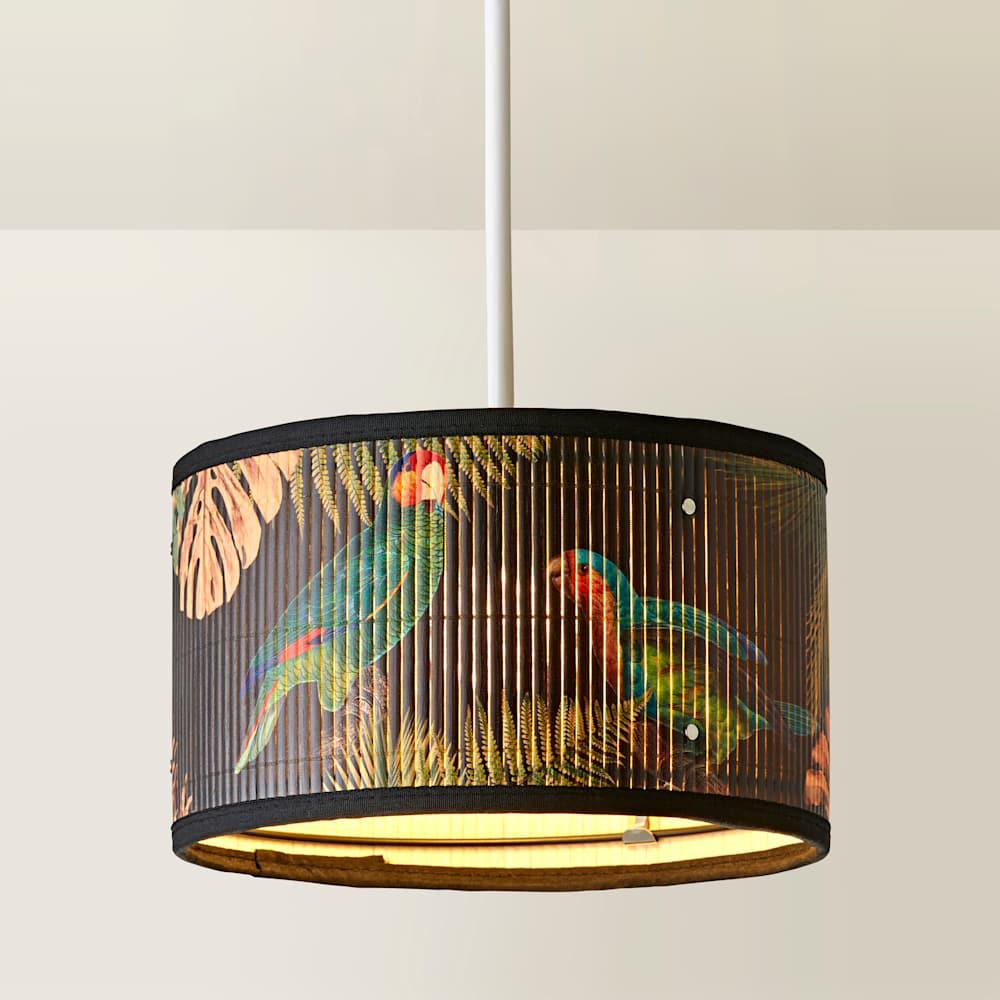 ValueLights Daintree Dark Jungle Bamboo Drum Small Ceiling Lamp Shade Image 4