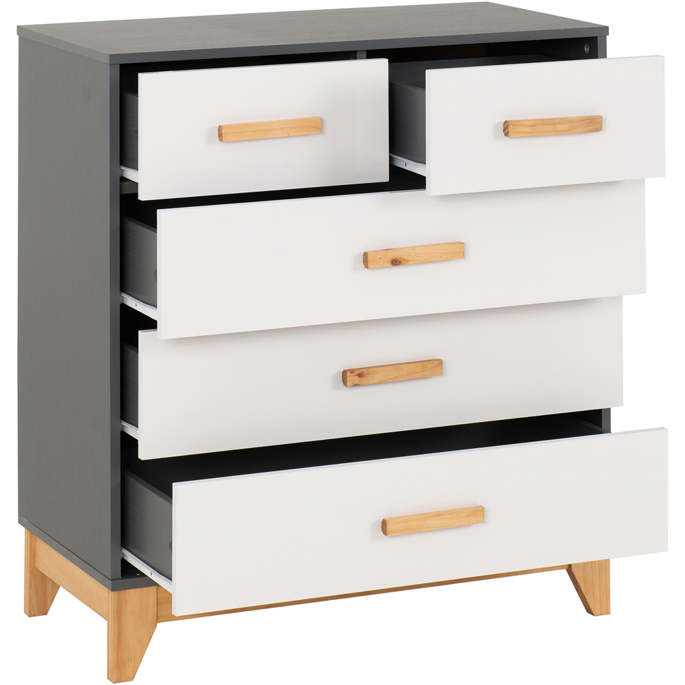 Seconique Cleveland 5 Drawer White and Grey Metal Effect Chest of Drawers Image 3