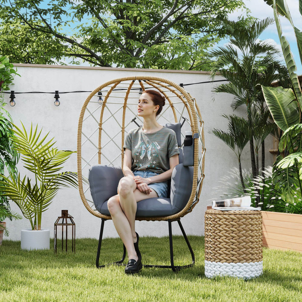 Outsunny Brown Rattan Garden Egg Chair with Headrest Image 3