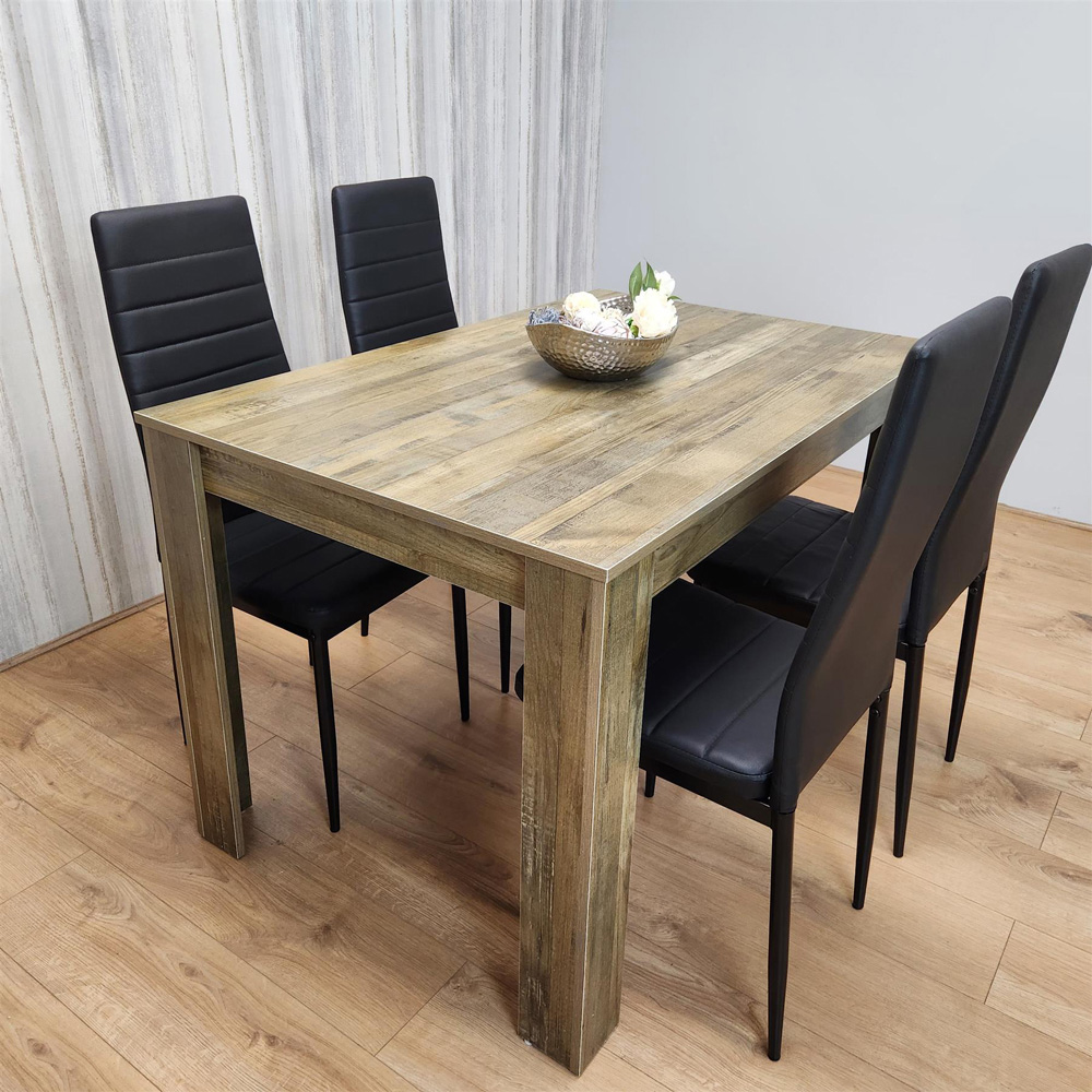 Portland 4 Seater Dining Set Rustic Effect and Black Leather Image 5