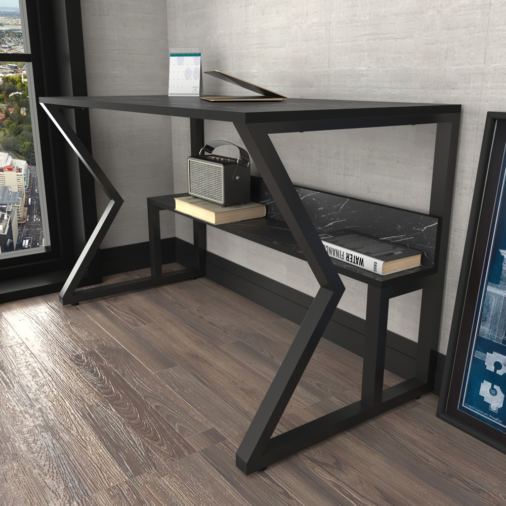 Decorotika Wake Single Shelf Computer Desk Black Marble Effect Image 4