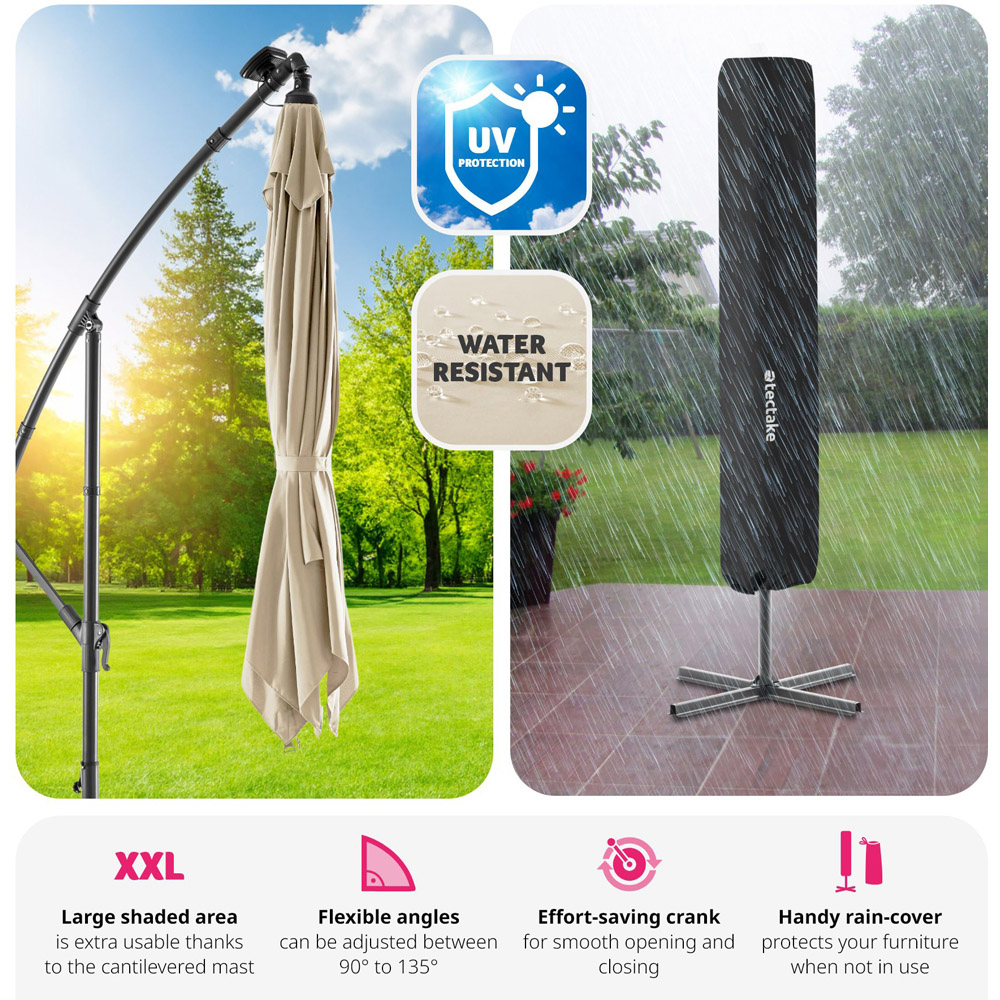 tectake Sunna Beige Solar LED Lighting Parasol 2.5 x 2.5m Image 5