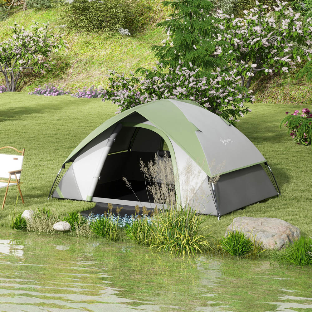 Outsunny 2 Person Waterproof Camping Tent with Sewn-in Groundsheet Green Image 2