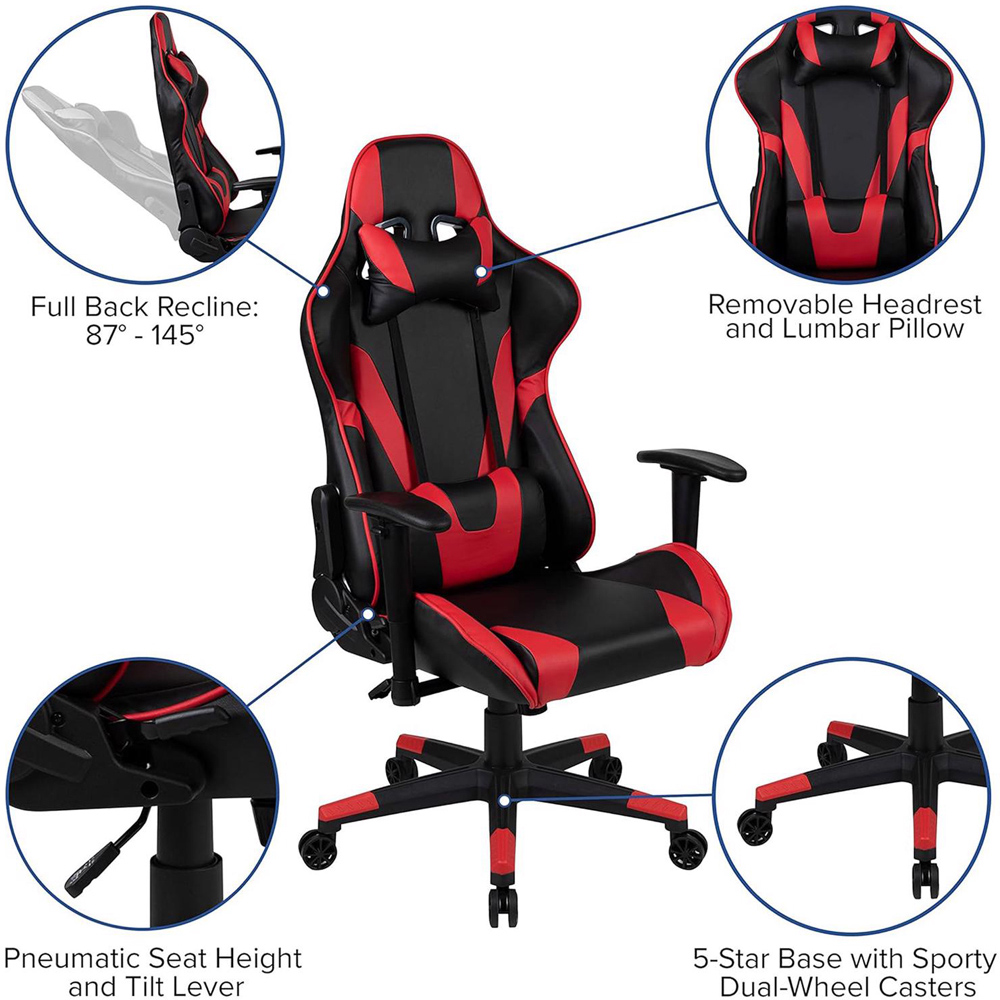 FWStyle X20 Black and Red Faux Leather Racer Style Deluxe Gaming Chair Image 5