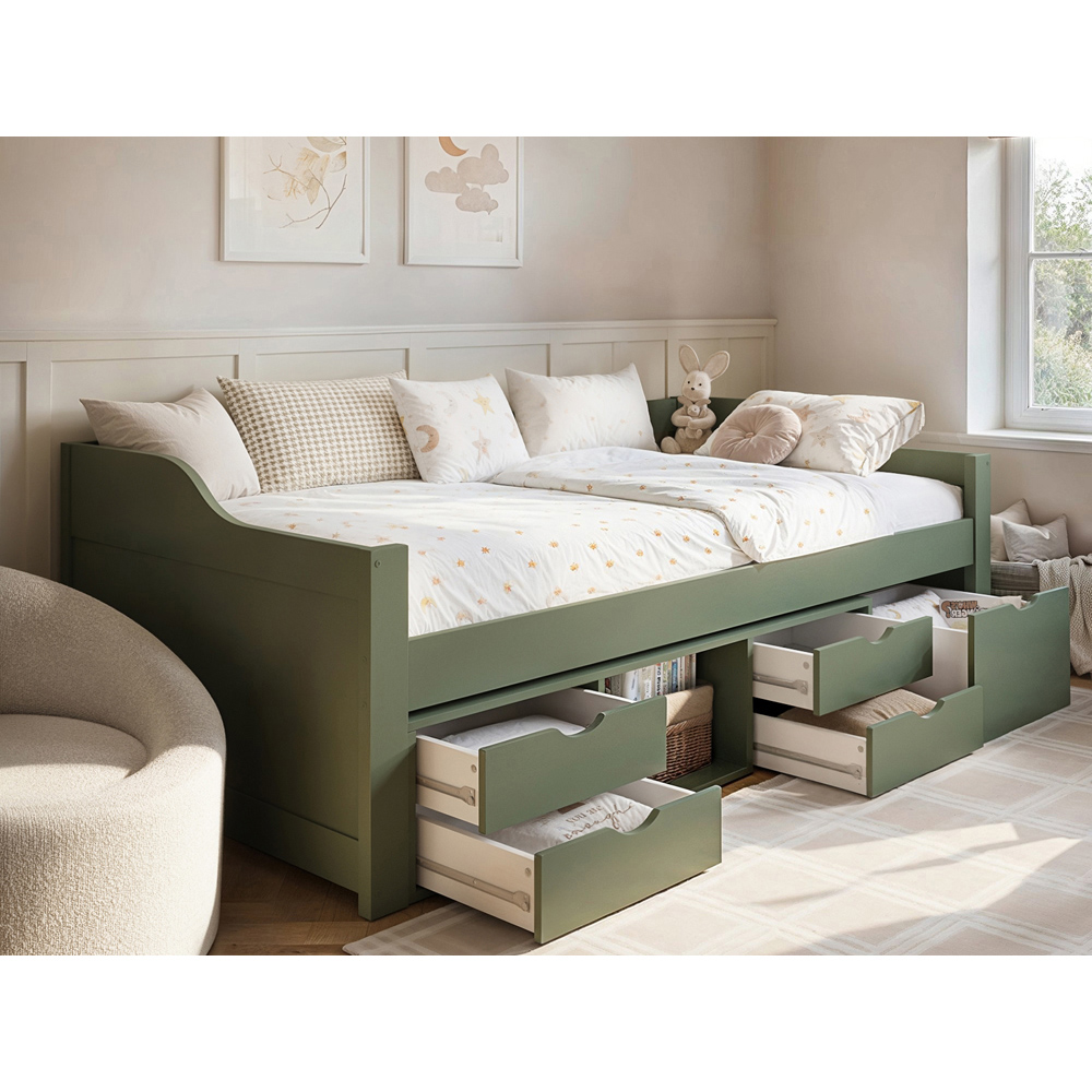 Flair Blair Single Green Storage Low Sleeper Bed Image 5