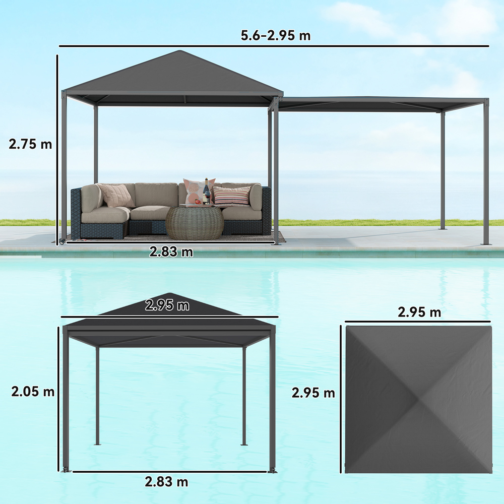 Outsunny 3 x 3m Grey Garden Gazebo with Extendable Awning and Wheels Image 9