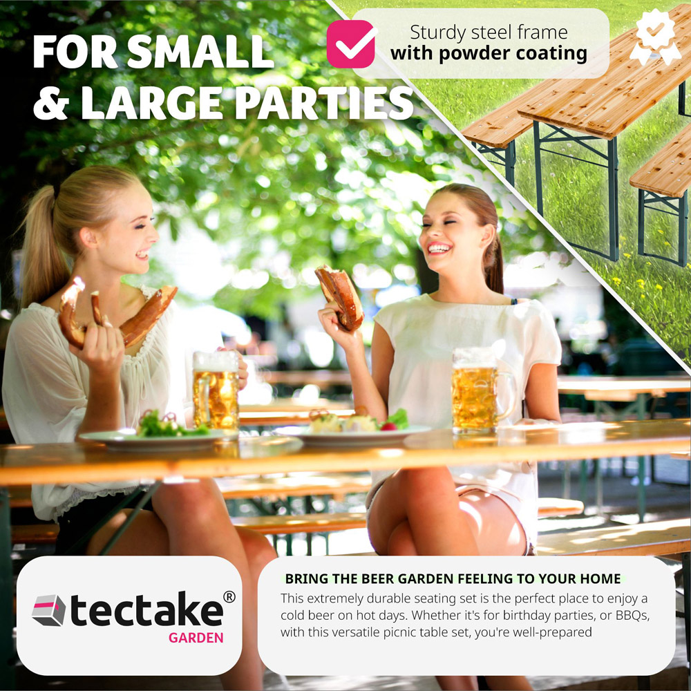 tectake 8 Seater Folding Dining Table with Bench Set Brown Image 6