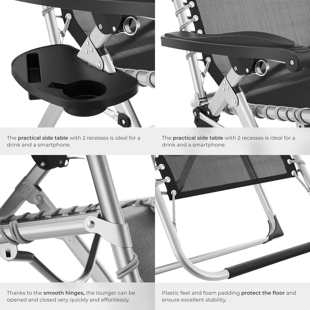 tectake Cirrus Black Set of 2 Folding Plush Padding Sun Lounger with Sun Shade Image 6