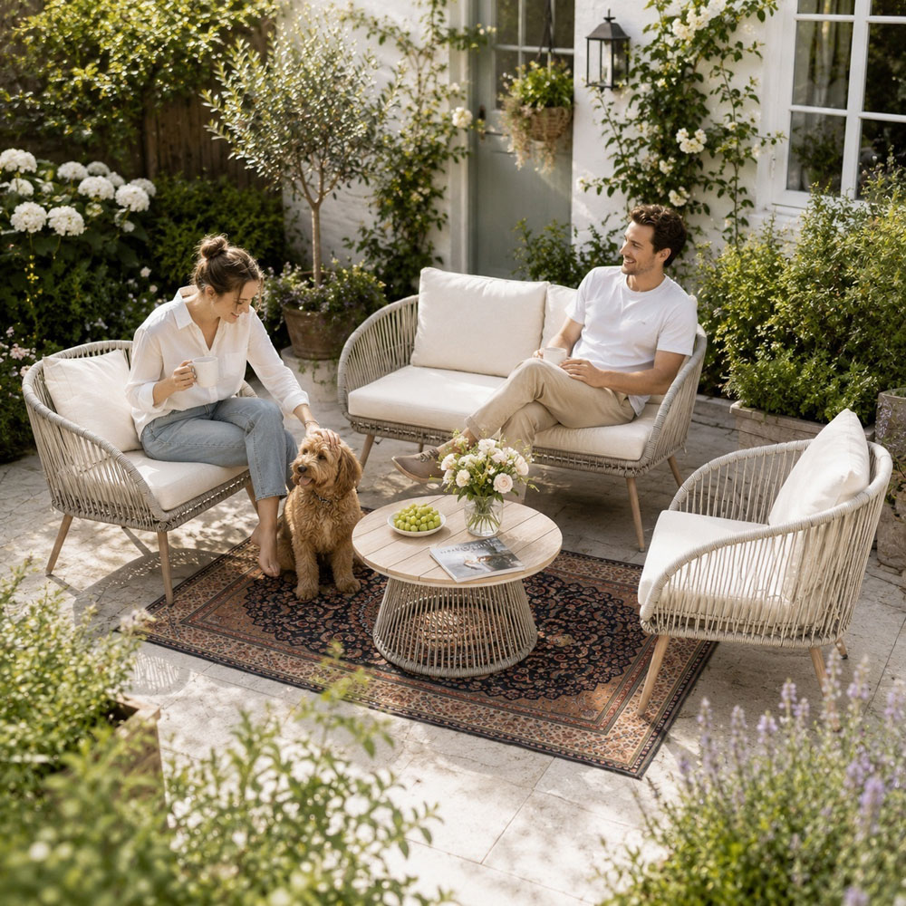 Direct Wicker 4 Seater Grey Iron Woven Garden Conversation Sofa Set with Wooden Coffee Table Image 4