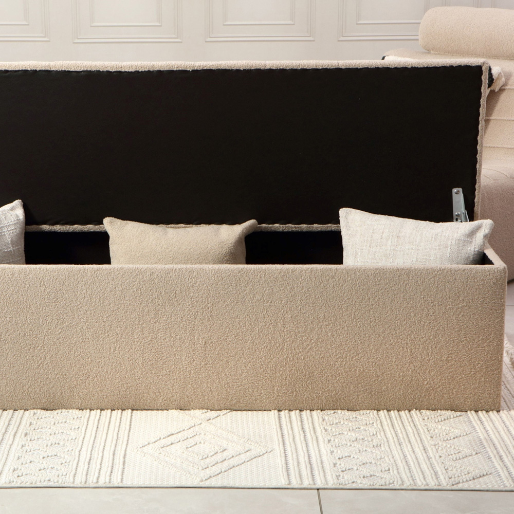 Desser Furniture Large Rectangular Latte Boucle Fabric Storage Ottoman Image 6