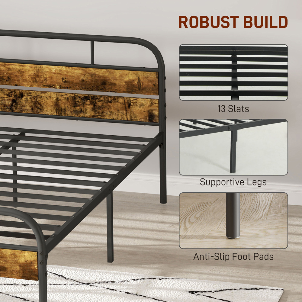 Portland Double Rustic Brown Bed Frame with Headboard Image 7