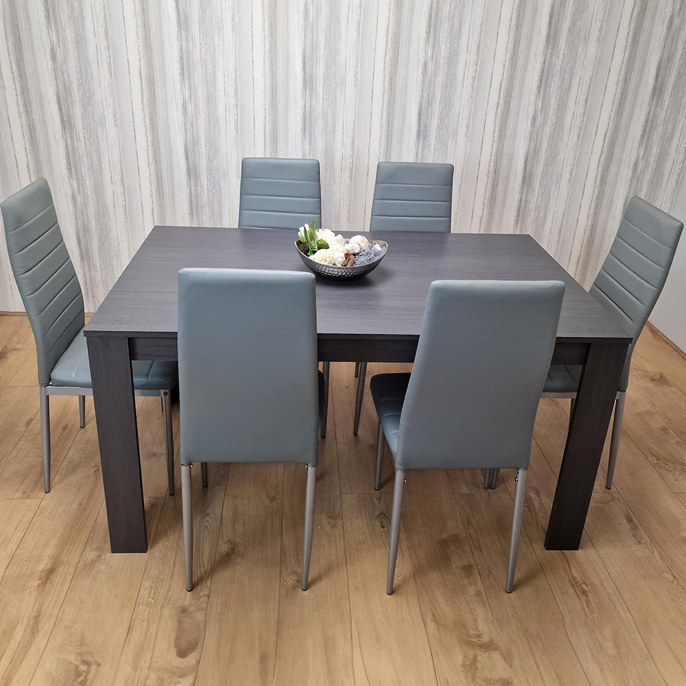 Portland 6 Seater Leather Dining Set Dark Grey and Grey Image 1