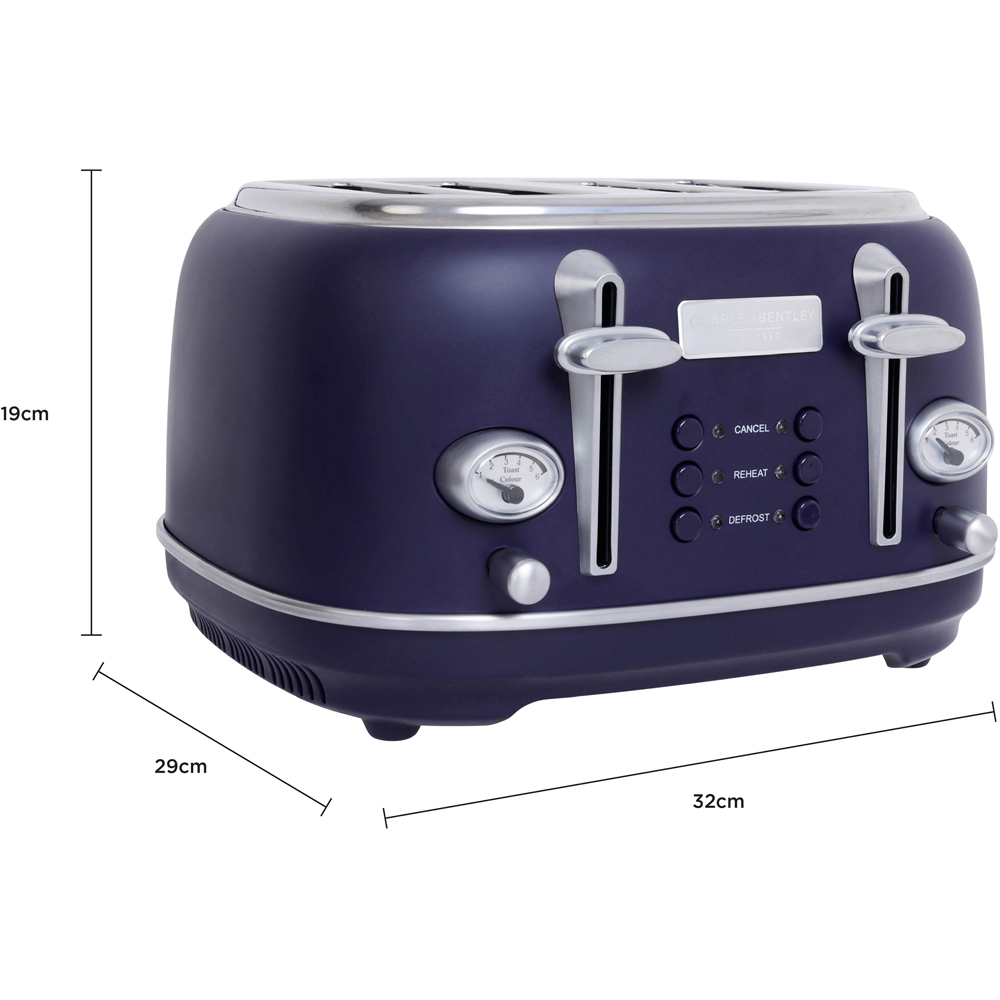 Charles Bentley WOKERE01DARKBL Matt Dark Blue and Silver 1.7L Kettle and 4 Slice Toaster Set Image 9