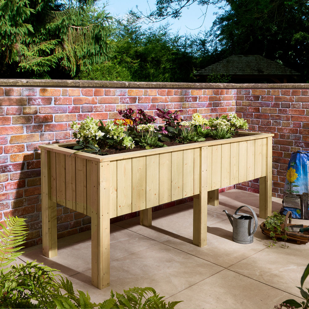 Rowlinson Signature Heritage Natural Wooden Raised Deep Root Garden Trough Planter 80 x 190 x 70cm Image 2