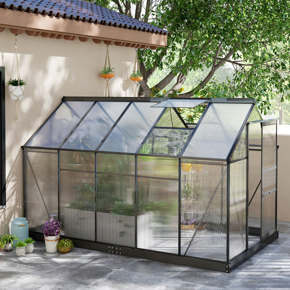 Outsunny 6 x 10ft Black Galvanised Aluminium Polycarbonate Walk In Greenhouse Image 2