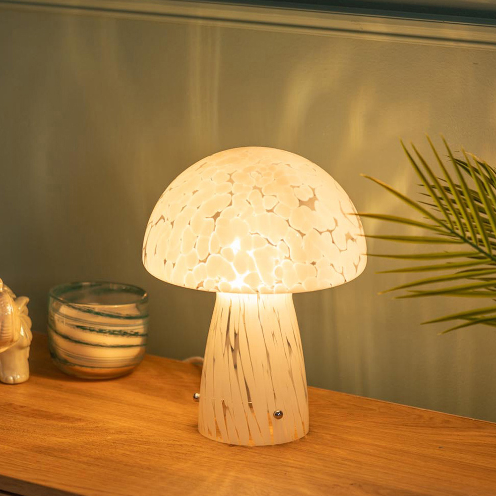 ValueLights Beau White Confetti Mushroom Glass LED Table Lamp Image 3