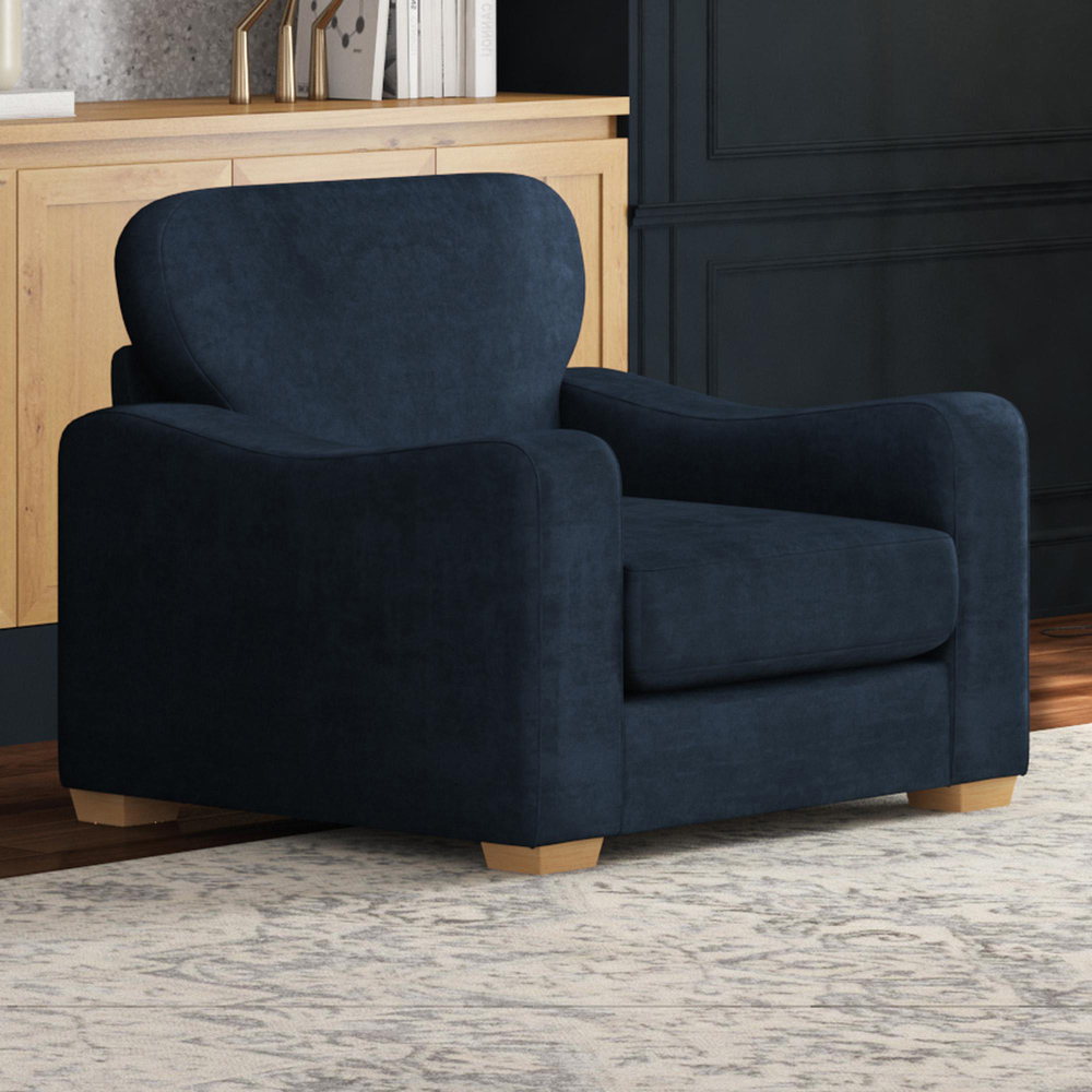 Theadford Royal Blue Plush Velvet Fixed Back Armchair Image 5