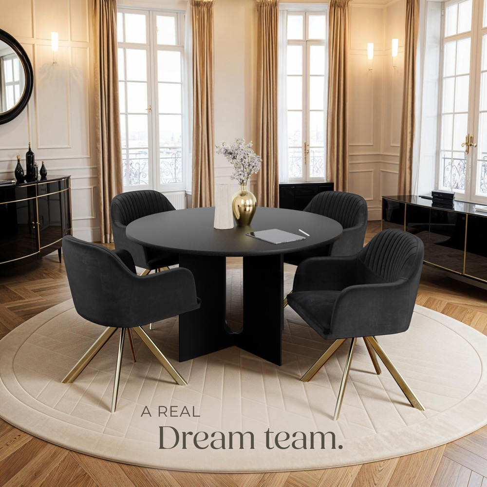 tectake Set of 4 Black and Gold Velvet Swivel Accent Armchair Image 8